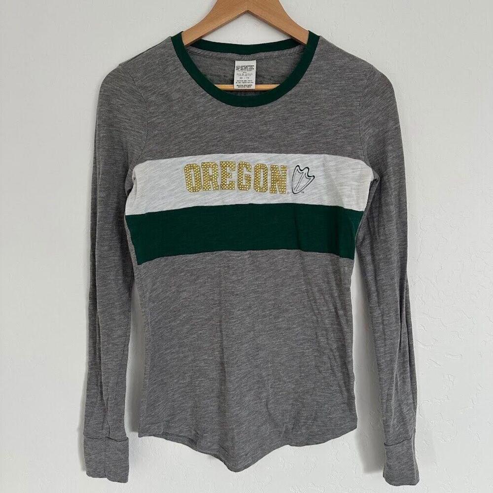 Oregon Ducks Womens XS Long Sleeve Crew Neck Victoria Secret Pink Bejeweled
